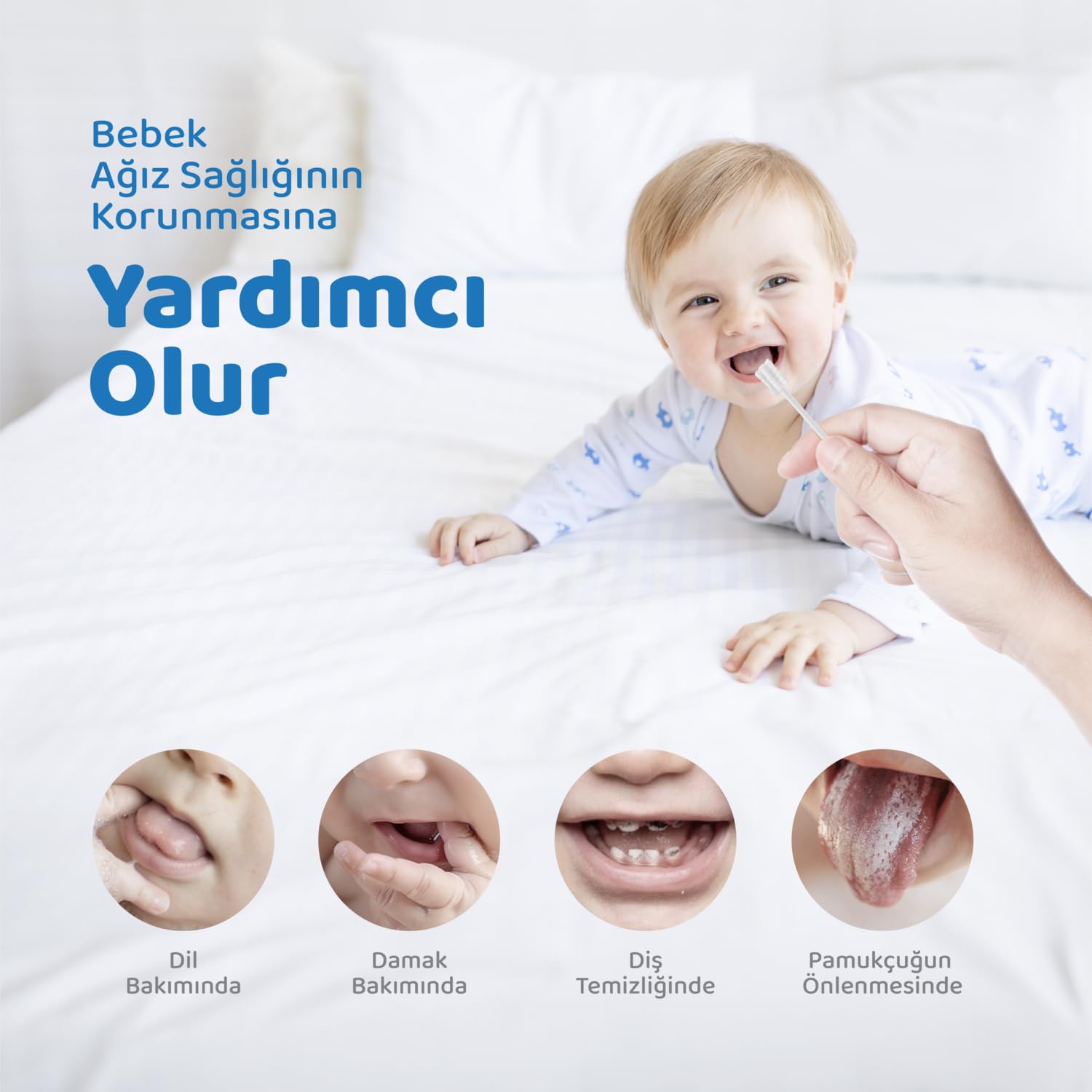 Guqqo Bebek Ağız Temizleme Çubuğu, 25 Adet, Yenidoğan ve Bebekler İçin Pamukçuk, Dil, Damak ve Diş Eti Temizleyici, Tek Kullanımlık