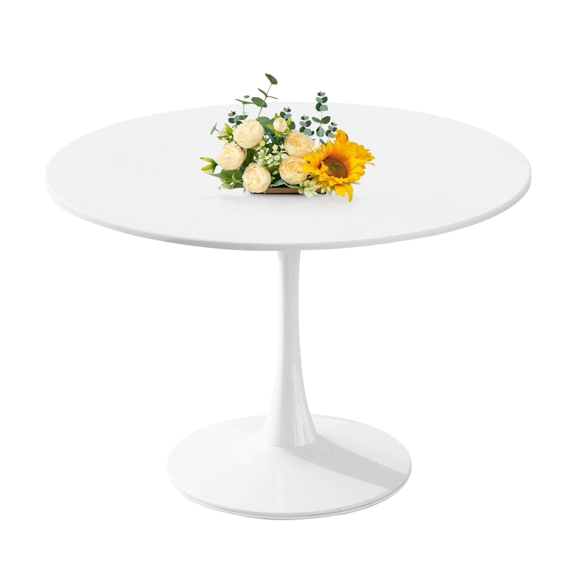 42 Inch Round Dining Table,Mid-Century Tulip Table with Metal Pedestal Base,Modern Leisure Table for Small Space Kitchen Dining Room,Easy Assembly,White