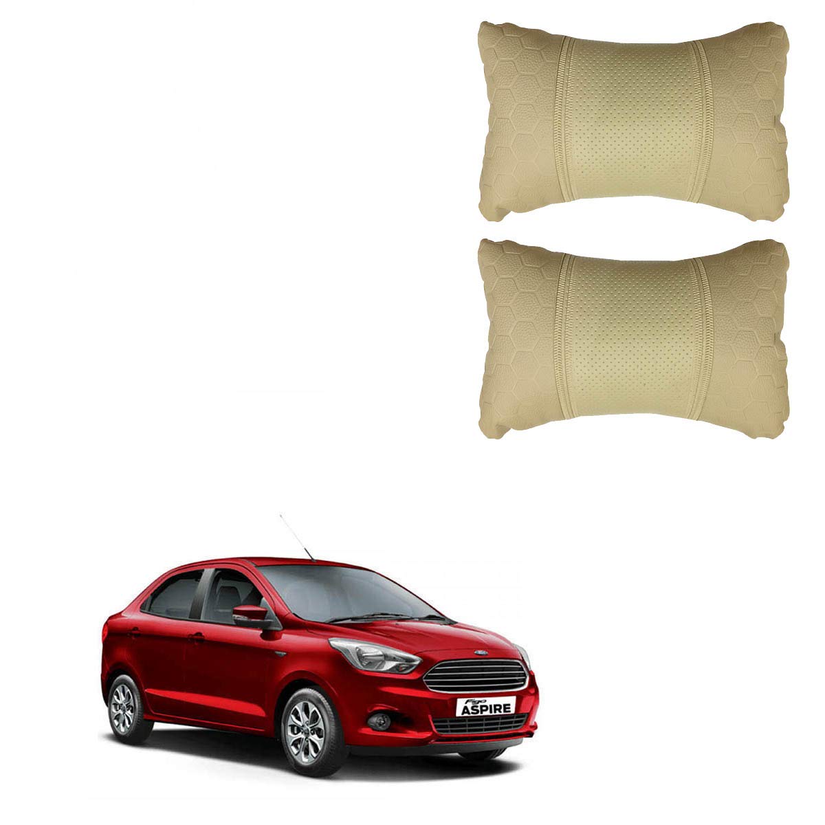 PulGos Beige Universal Neck Rest Pillow Faux Leather Material in Football Design for All Car_1120