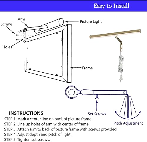 Miniatura 4 de Ciata Luz de imagen de 14 pulgadas con LED integrado, 3000 K blanco cálido, 4 W (40 W equivalente), luz de exhibición de obras de arte de metal para