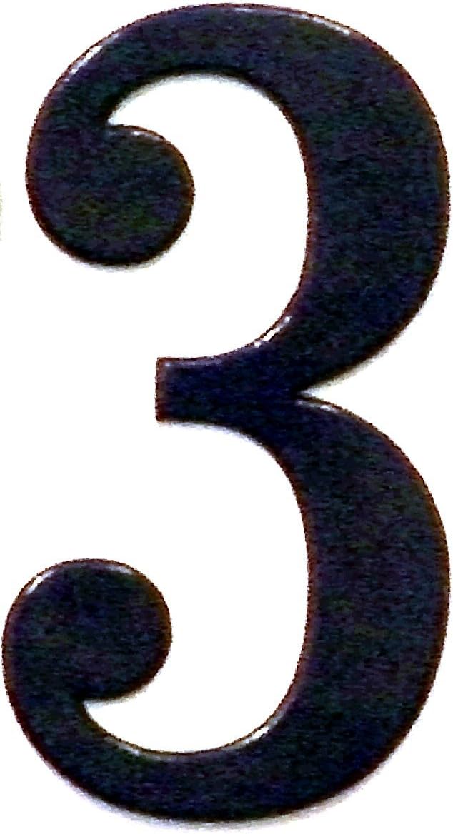 Fancy Black Thick Outdoor Adhesive Reflective Mailbox Number or House Number - Single Digit Number 3 - Size - 4 Inch - 1/8 Inch thick