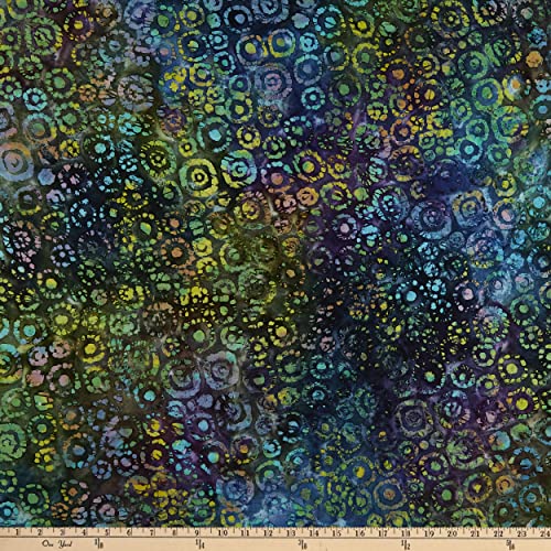 Indian Batik Circles Blue/Multi, Fabric by the Yard