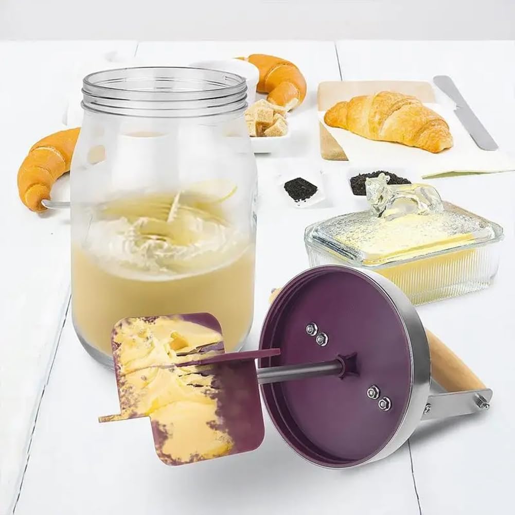 Handkurbel Butterkanne Manueller Butterbereiter Sahnemixer Silikon Lebensmittel Rührwerkzeug Glas Küchenzubehör 1L