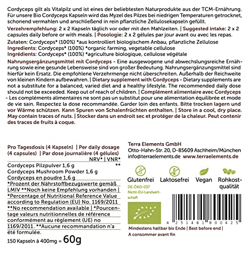 Cordyceps Terra Elements Bio Kapseln 400 mg, 150 Stück