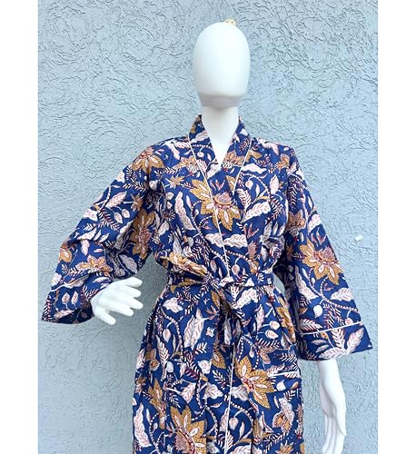 Image of Hand block print Cotton Kimono bikini cover up,Indian Hand block print Cotton Bath Robe,Swim Wear,Nighrwere Dressing Gown