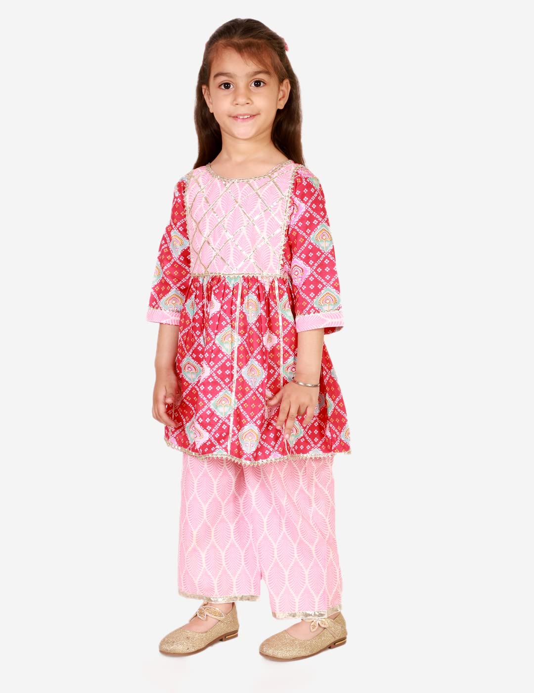 superminis Baby Girls Cotton Printed Kurti with Gota Work and Straight Palazzo (12-18 Months, Pink) 3