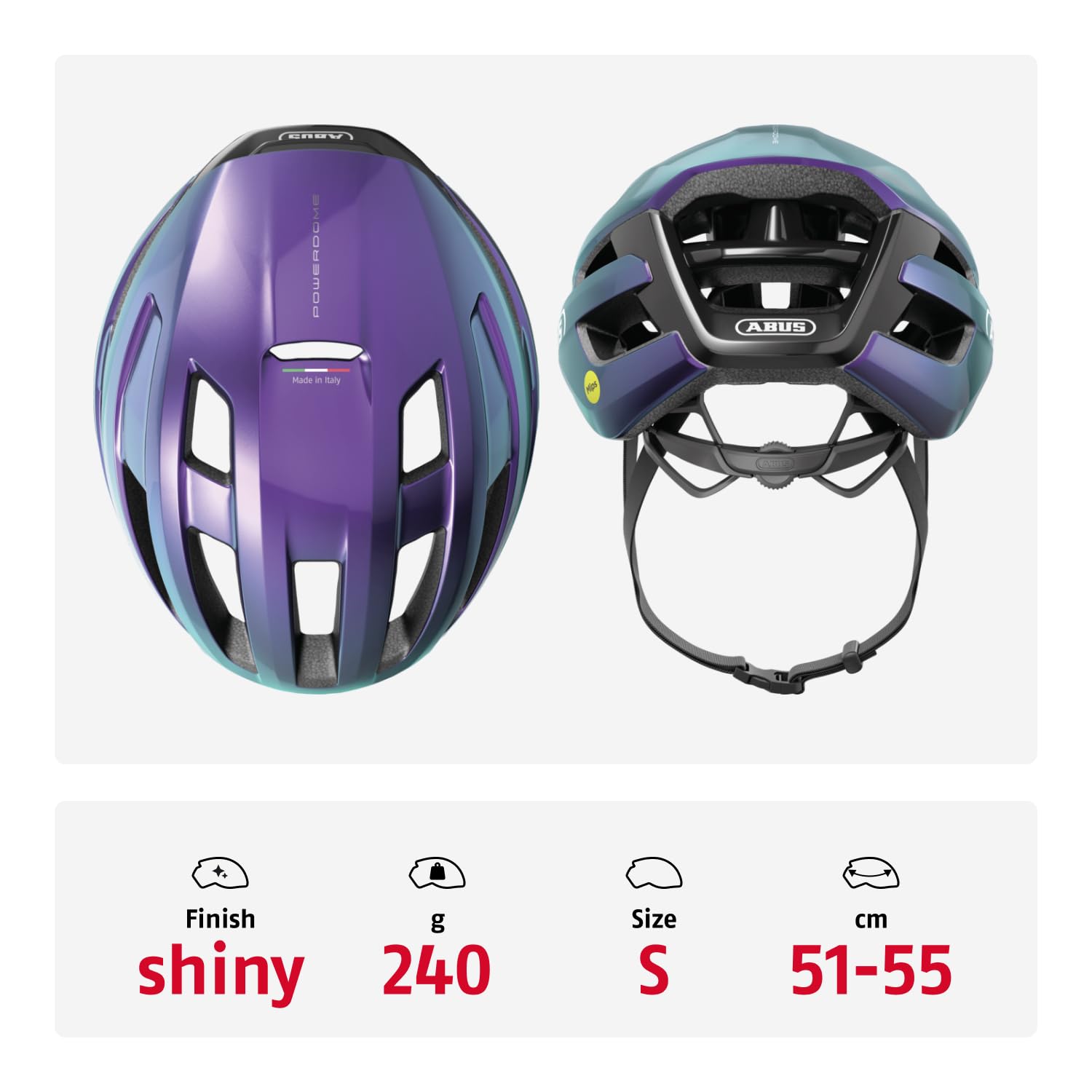 ABUS Casque de vélo de Course PowerDome MIPS - Casque léger avec système d'aération Intelligent et Protection Contre Les Chocs - Made in Italy
