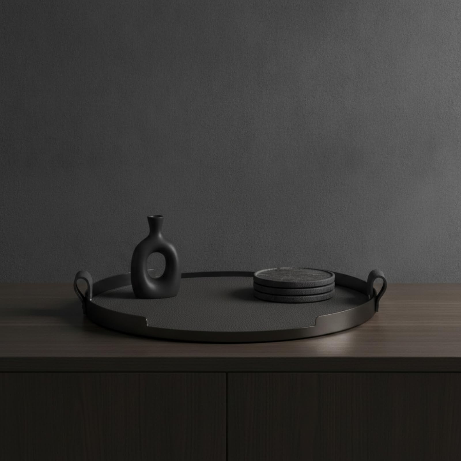 Dekoratives Serviertablett Rund Metall Tablett mit Griffen Ablage Platte Centerpiece Modern Flache Form Strukturierte Oberfläche für Wohnzimmer Couchtisch Küche Büro, Style to 3