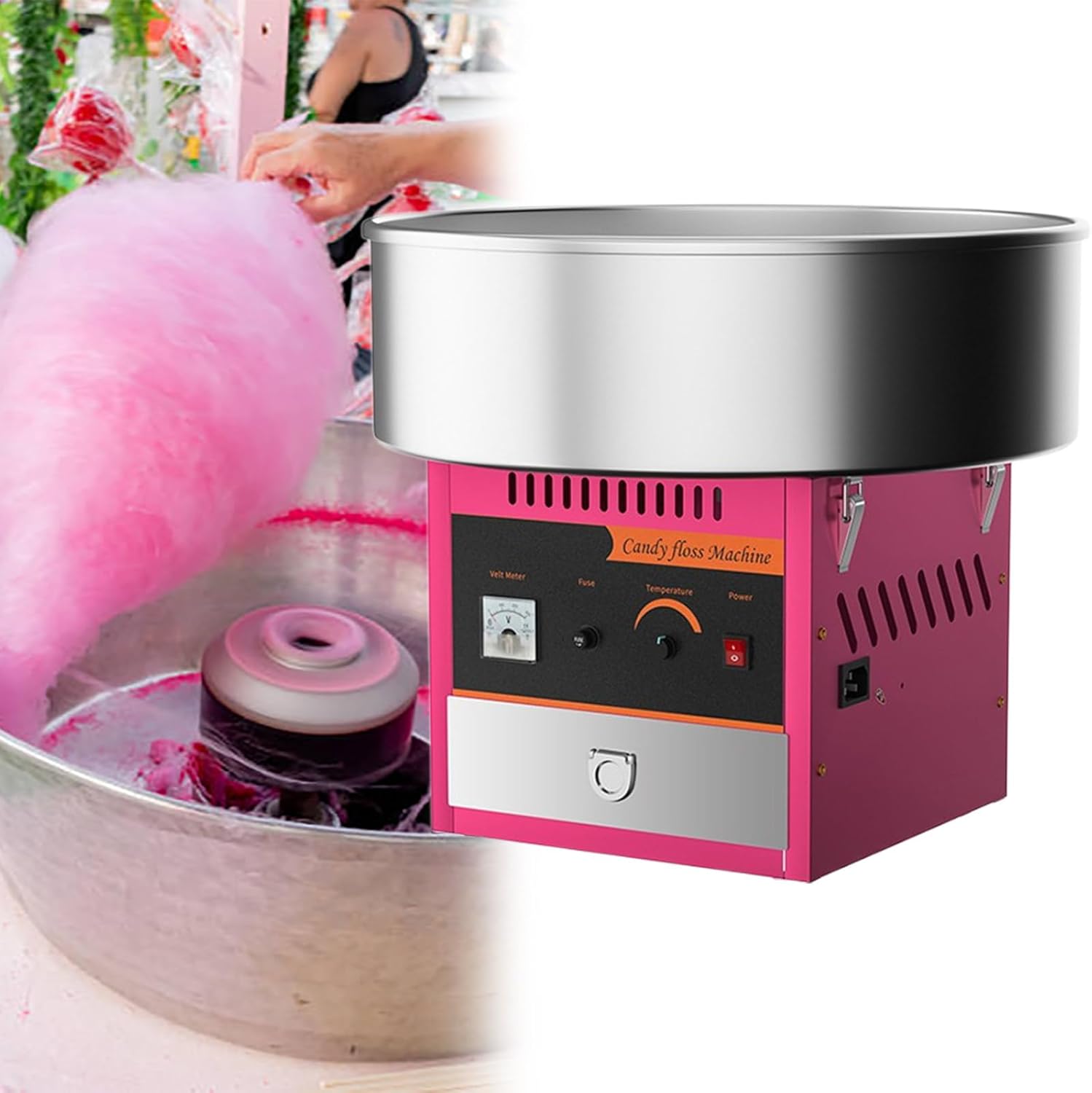 Cotton Candy Machine Commercial, Cotton Candy Maker Machine, Candy Floss Maker, with Stainless Steel Bowl, Sugar Scoop, for Family Party, Birthday