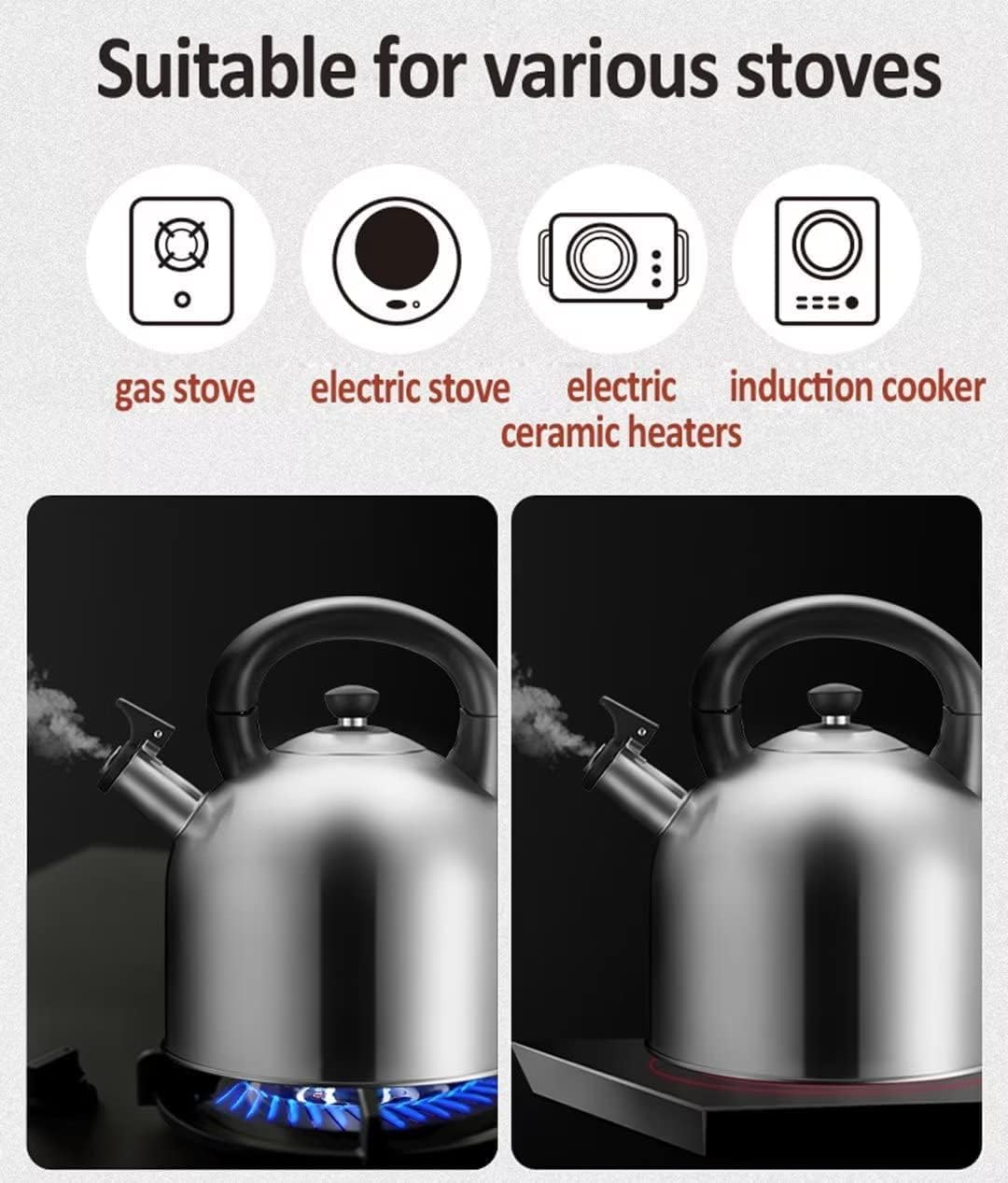 Stove Top Kettle 304 Stainless Steel Whistling Tea Kettle Teapot for Stove Top 4 litres Whistling Kettle with Anti-Scald Handle Stovetop Kettle Kitchen,B-4L