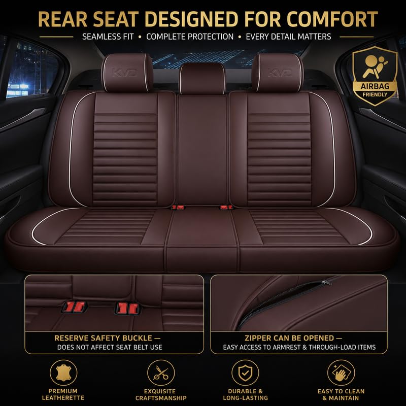 Image of KVD AUTOZONE Heavy Nappa Leather Luxury Car Seat Cover Compatible with Isuzu D-Max /V-Cross Coffee + White (5 Year Warranty) - Dz016 /119