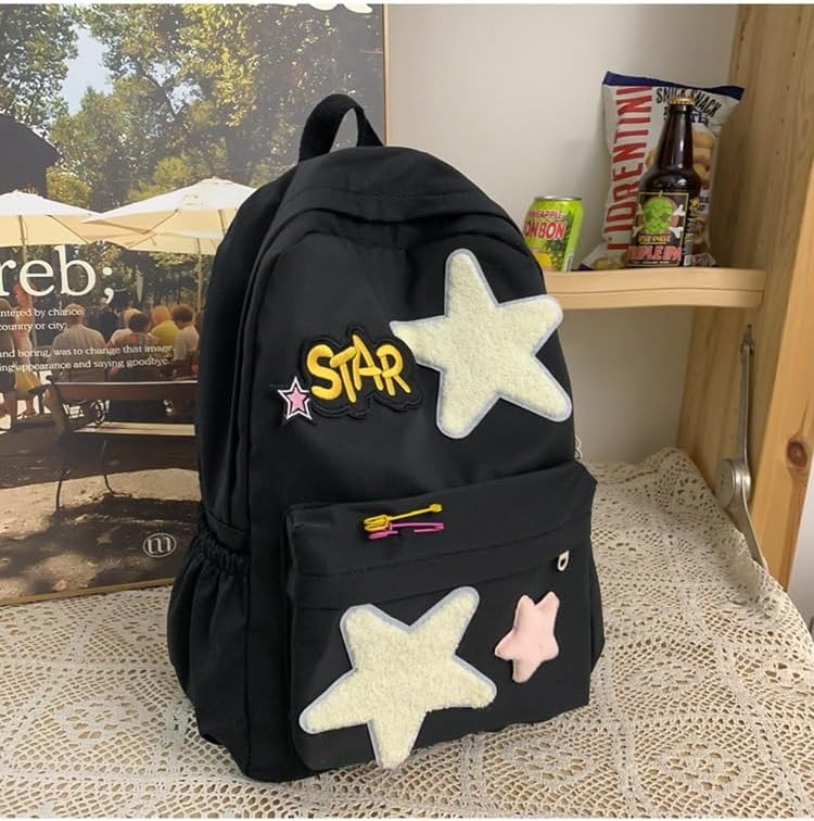 Cute Backpack for Women Men, Kawaii Y2K Design Trendy Colorful Harajuku Hiking Travel Backpack Aesthetic Daypack(Black)