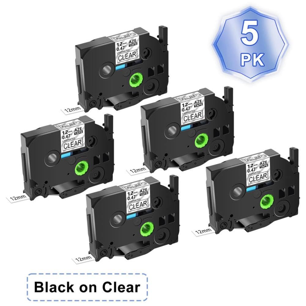 Nastri per etichette 5PK o 10PK TZe 231 6mm 9mm 12mm 18mm 24mm Nastro laminato standard compatibile con PT E100 PT D200(5PK Black on Clear)