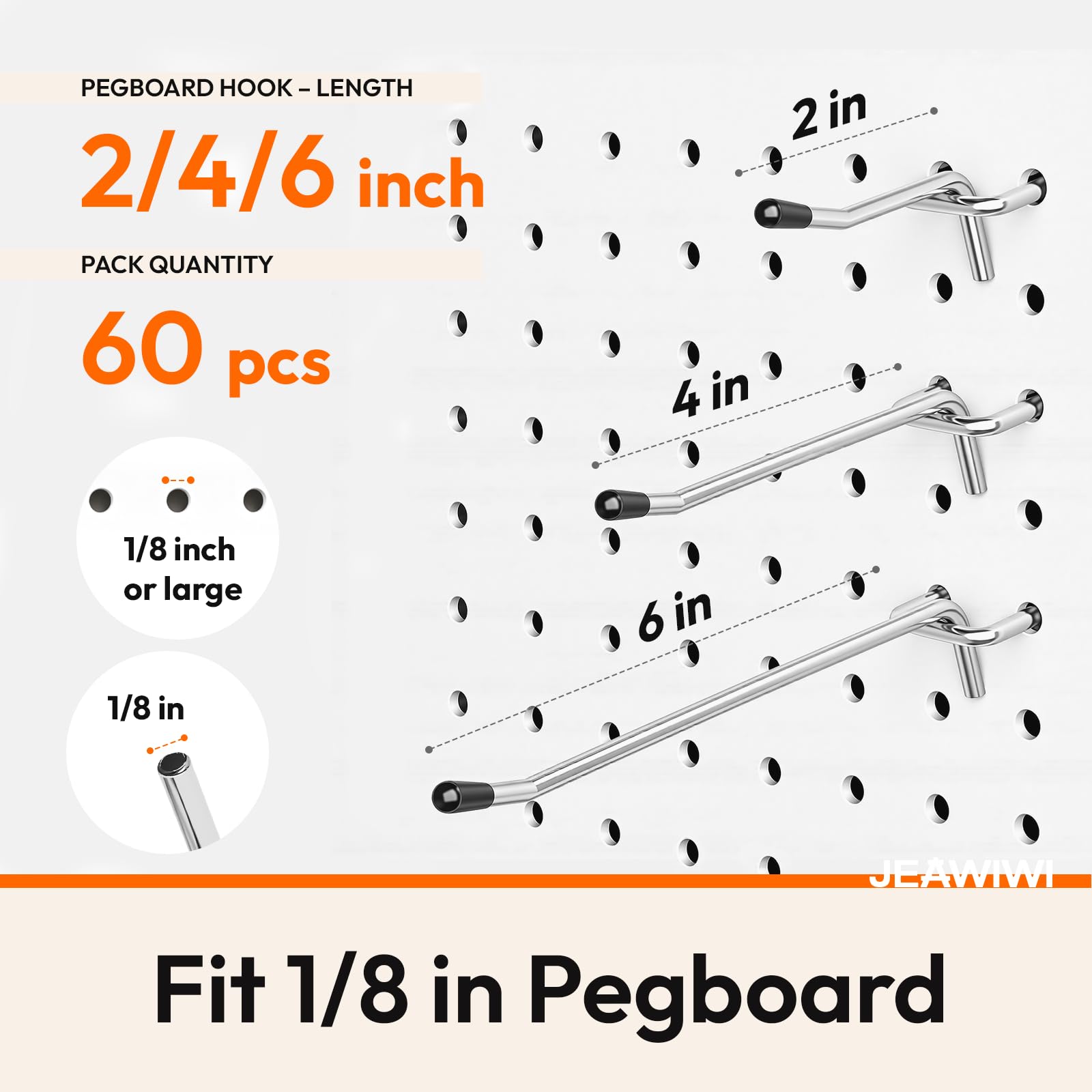 JEAWIWI Pegboard Hooks - 60 Pack -2