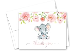 Adorable Pink Watercolor Elephant Baby Shower Thank You Cards