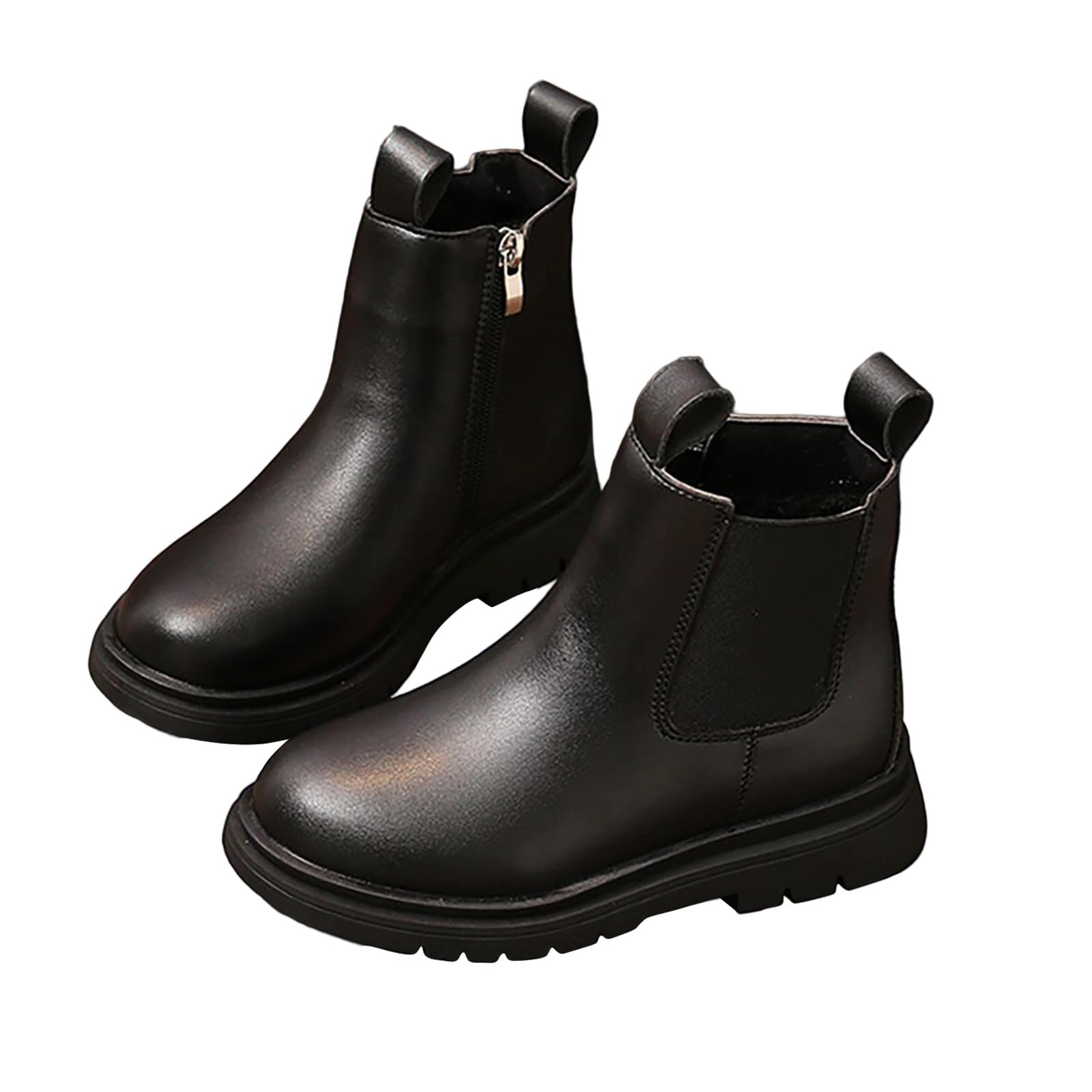 Girls Chelsea Boot Stretchy Low Heel Slip On Ankle Booties PU Faux Leather Short Boot Easy On Winter