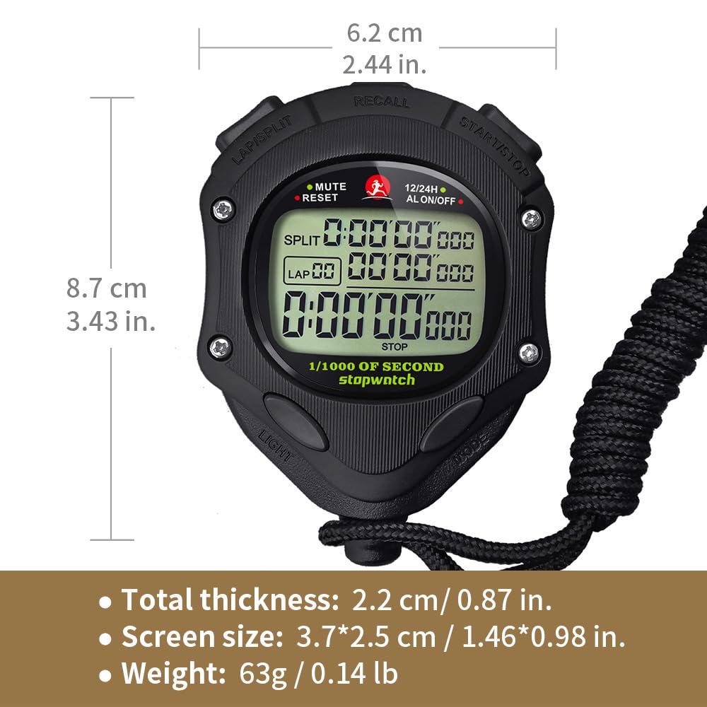 Chronomètre numérique avec rétroéclairage, chronomètre 0,001 seconde, mémoire de 100 tours, grand écran pour entraîneur, sport, natation, course à pied, marathon, compétition (100 LAP (rétroéclairage)