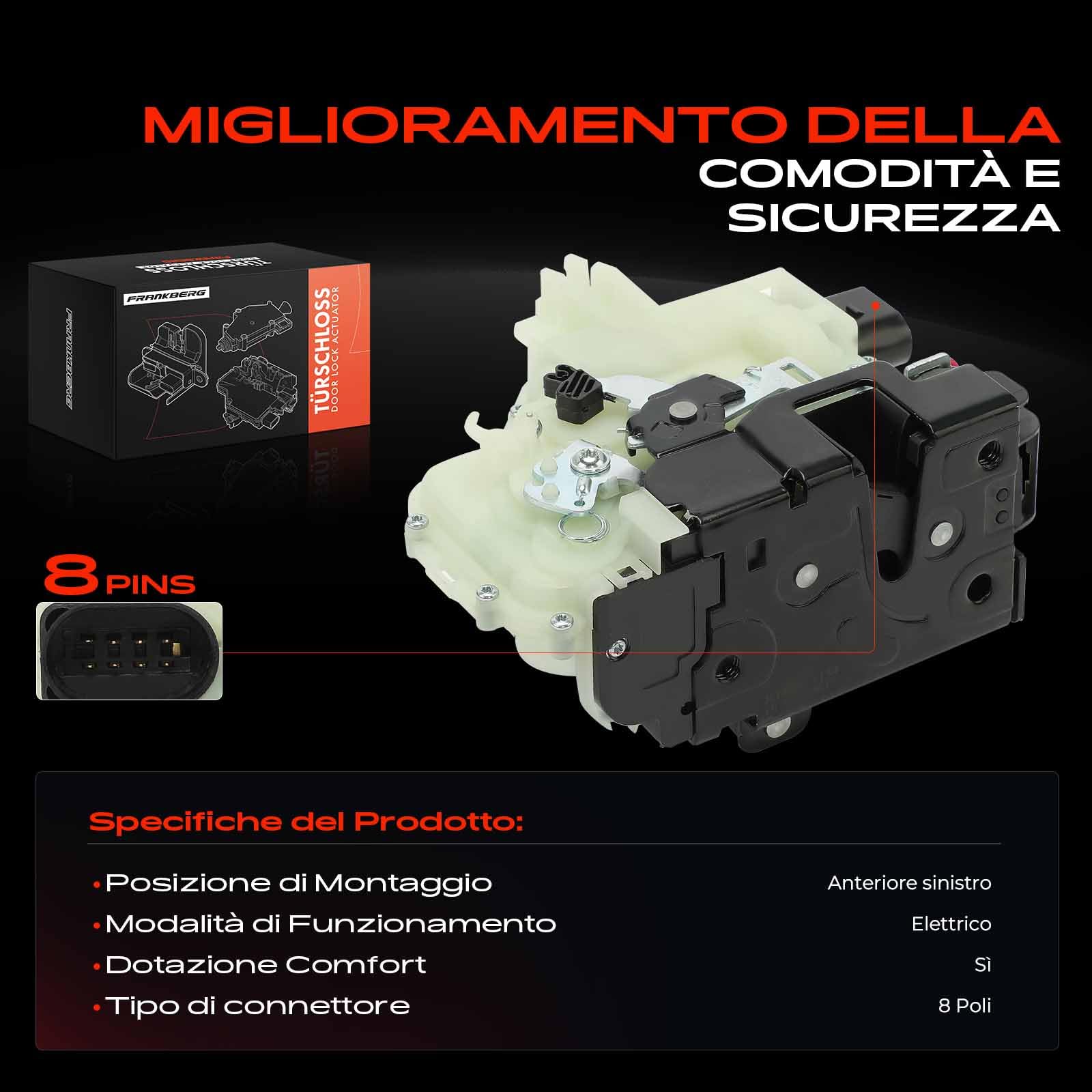 Frankberg Serratura porta serratura auto Anteriore sinistro Compatibile con Golf IV 1J1 Golf IV Variante 1J5 P.a.s.s.a.t Variante 3B6 B.o.r.a 1J2 Toledo II 1M2 Replace# 3B1837015AS