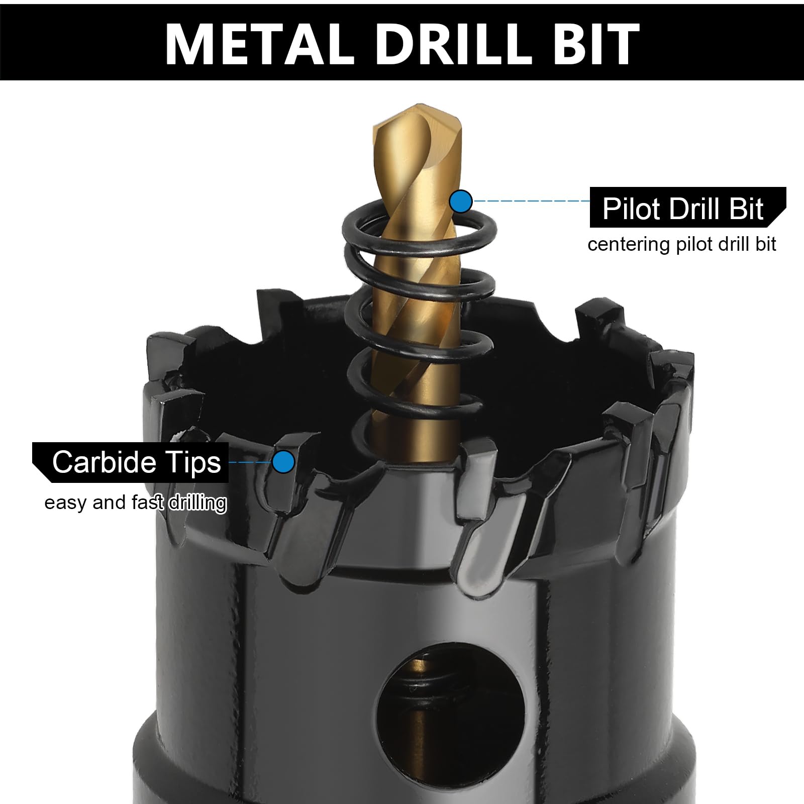 Sierra perforadora de carburo de 65 mm, sierra perforadora de acero para metal, broca de acero inoxidable, cortador de agujeros para acero inoxidable, chapa, metal grueso y hierro, negro (65 mm)