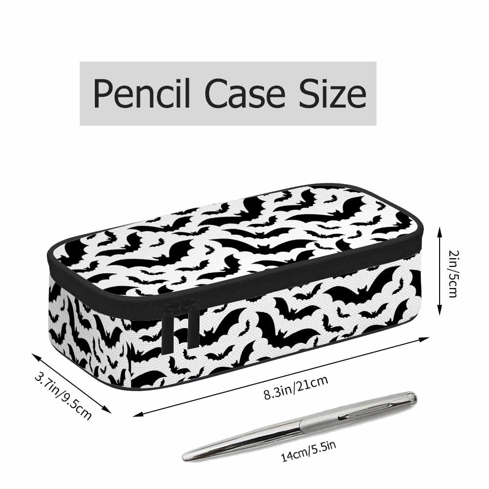 Xuwenz Black White Bats Pencil Case Halloween Bat Large Large Capacity Pen Pouch for School Student Office Adult Girl Boy
