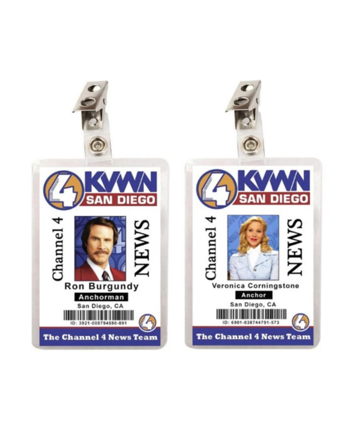 Anchorman Ron Burgundy Veronica Corningstone Set of 2 ID Badges