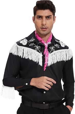 Dreamguy Cowboy Jim Fringe Shirt with Chaps & Western Style Buckle – Men’s Western Costume