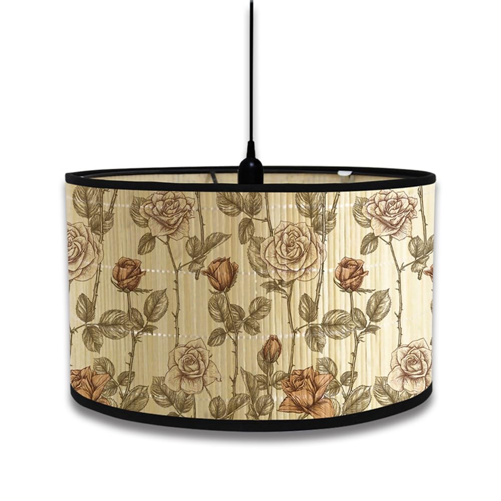 FANSU Round Drum Light Shade for Table Lamp, Modern Green Plants Pattern Pendant Lampshades Easy Fit for Living Rooms, Bedroom, Hallways, Reading Room (White)