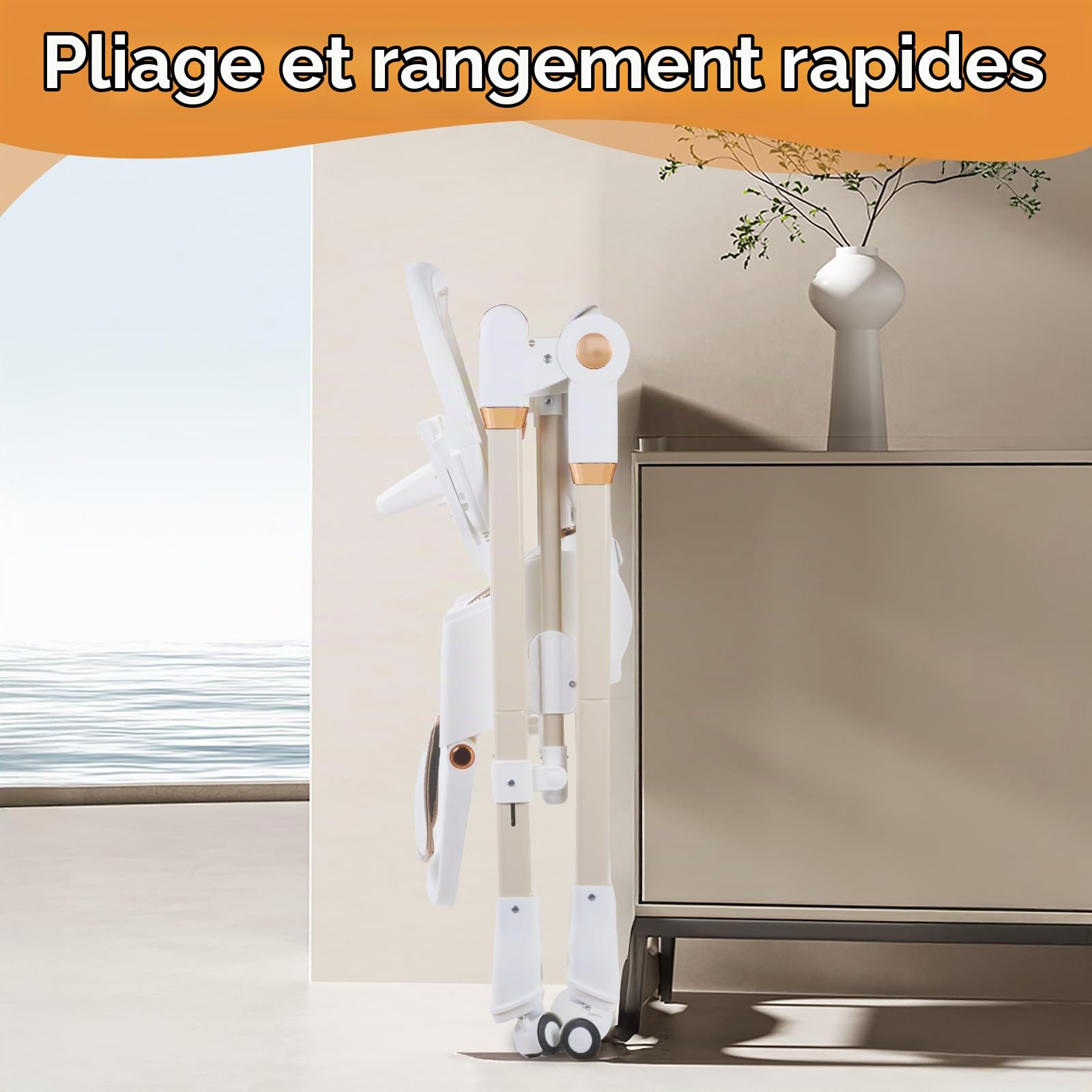 Chaise Haute 3 en 1, pour Bébé Ergonomique, Confortable, Inclinable, Pliable, avec Hauteur Réglable, Repose-Pieds, Plateau Amovible, Harnais 5 Points, 0 à 20 kg (Blanc)