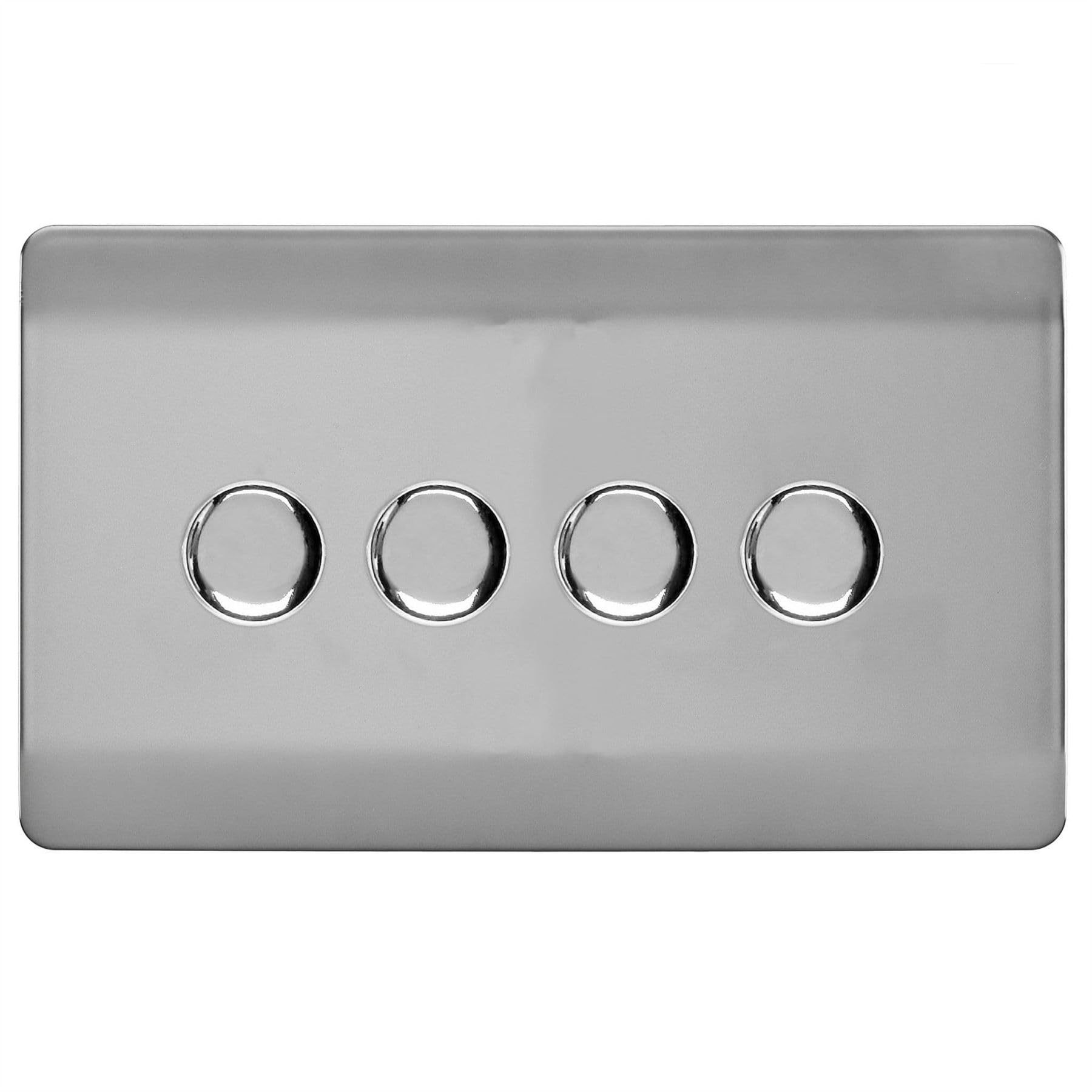 Trendi Switch Trendi 4 Gang 2 Way 100W Led Dimmer Screwless 10 Amp Light Switch - Brushed Steel