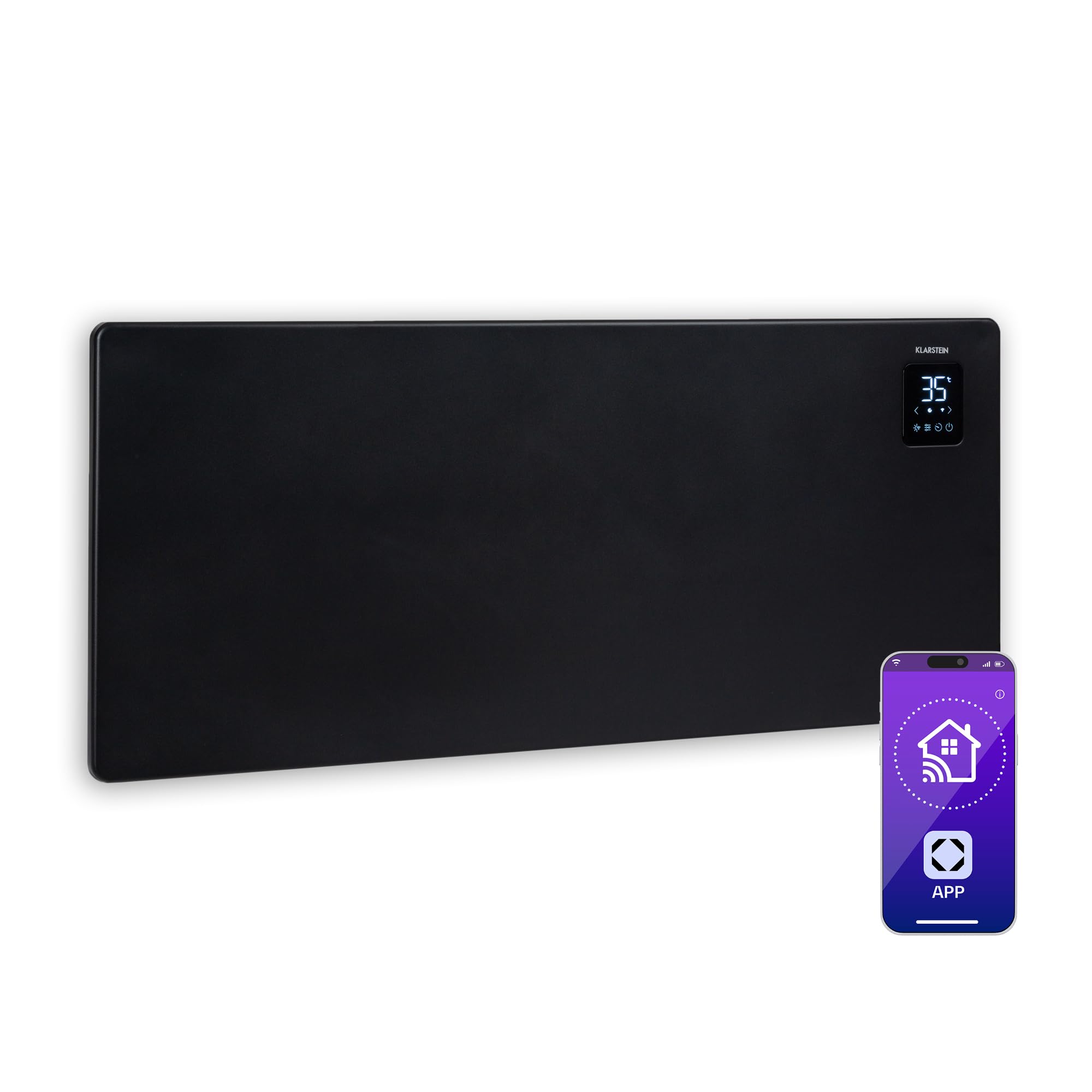 Klarstein Radiadores Bajo Consumo Electricos para Casa, Estufa Electrica de 2500W con Ruedas, Radiador Electrico Silencioso, Portátil y Delgado, Estufas con Panel para Montar en Pared y Termostato