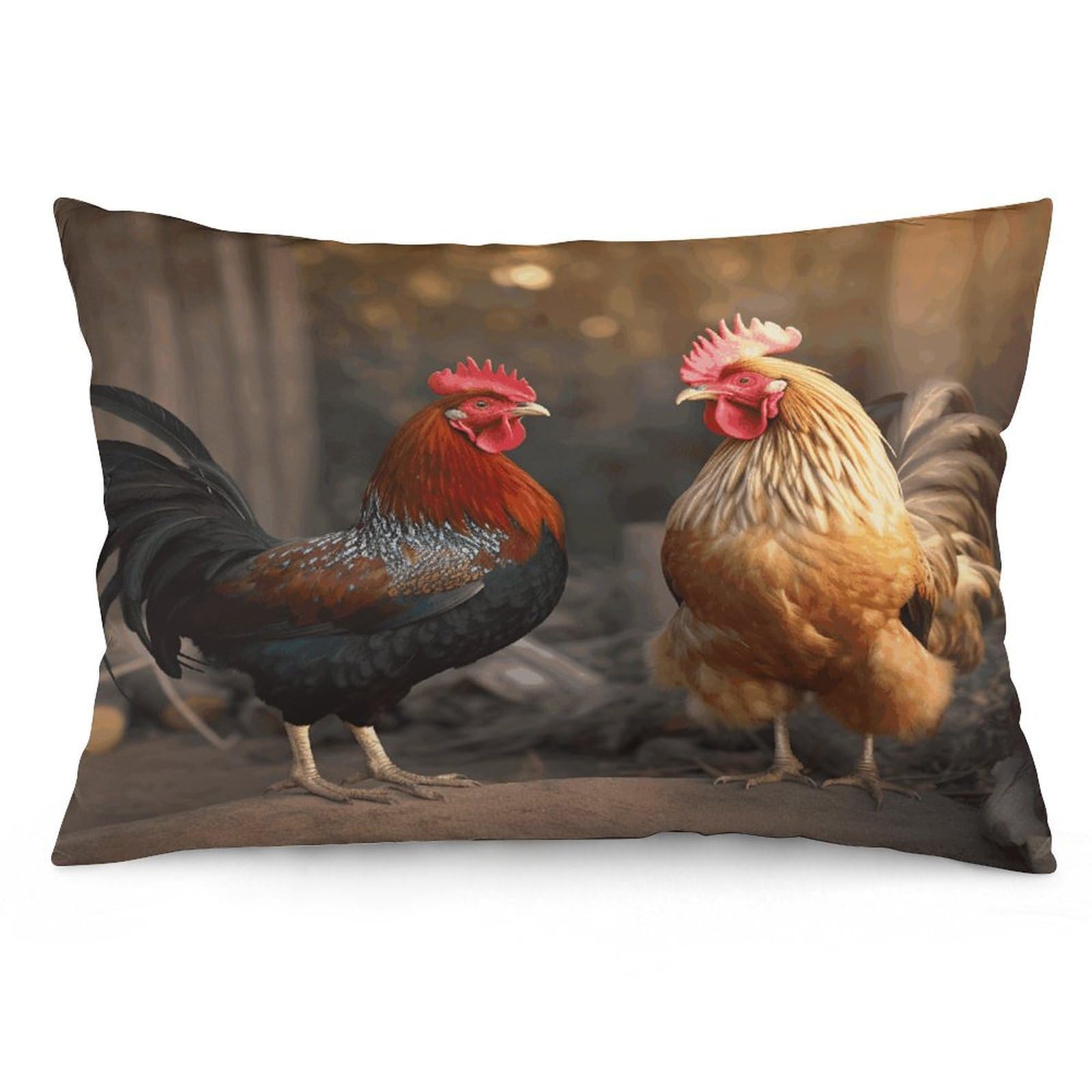 Rooster and Chicken Throw Pillow Cover Soft Lumbar Pillow Covers with Zipper Breathable Rectangular Cushion Case Polyester Pillow Case Decorative Body Pillow Cover for Couch Bed