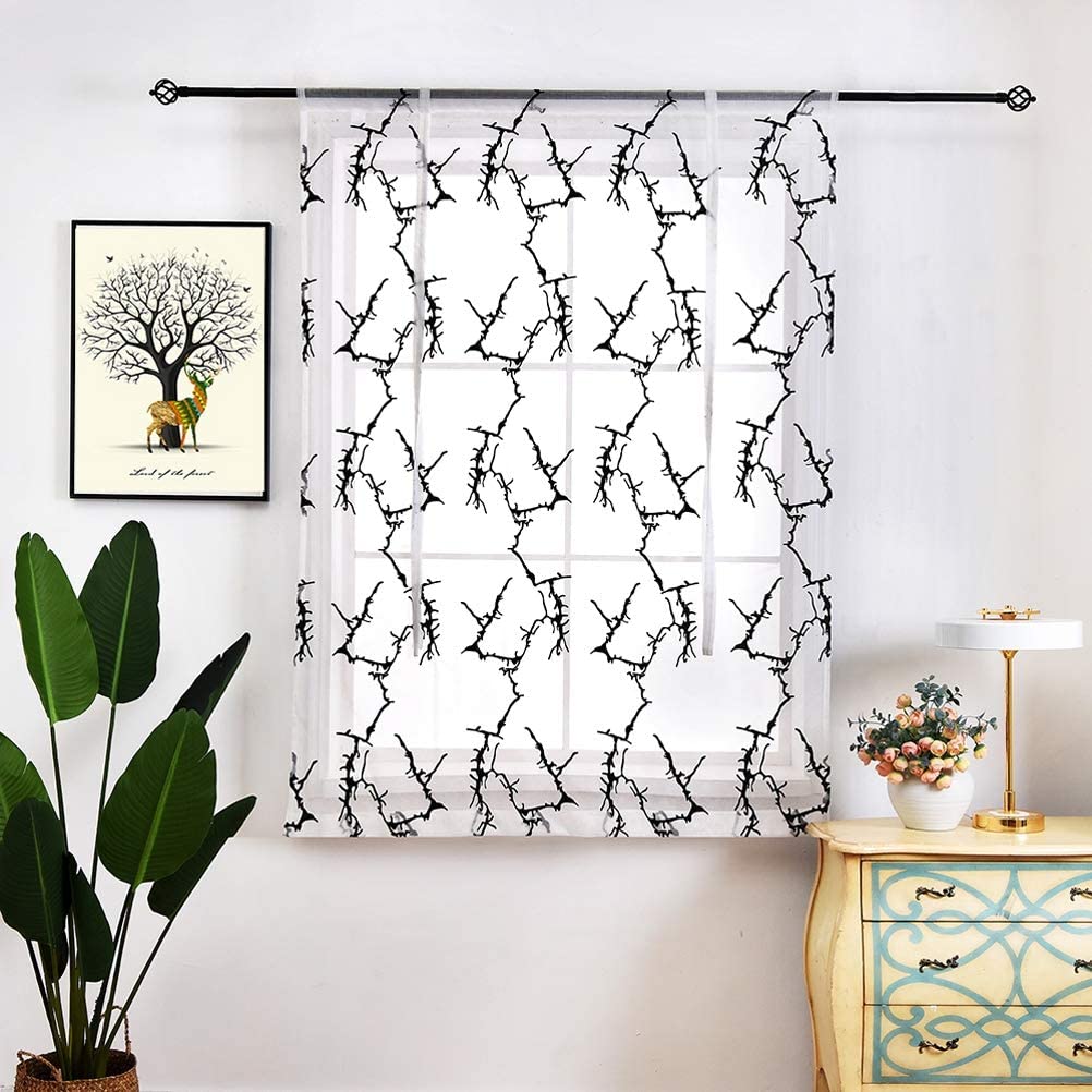 Cortina de voile tipo panel de tul negro bordado de 60x140 cm con bolsillo para barra