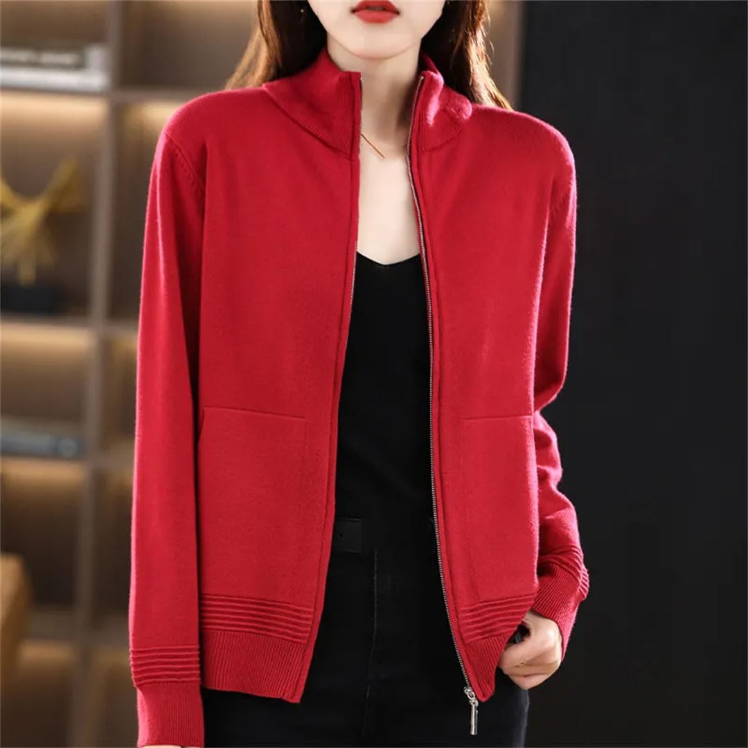 Alloaone Maglione di Lana da Donna Cardigan con Doppia Cerniera Top Lavorati A Maglia Casual