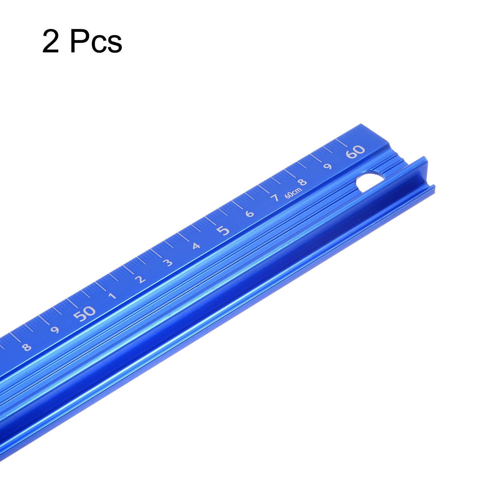 sourcing map 2uds Metal Regla 60cm Métrica Regla Medida Aluminio Aleación Antideslizante Protección Regla Recto Corte Regla Medición Herramienta con Colgante Agujero para Cortar Medir, Azul