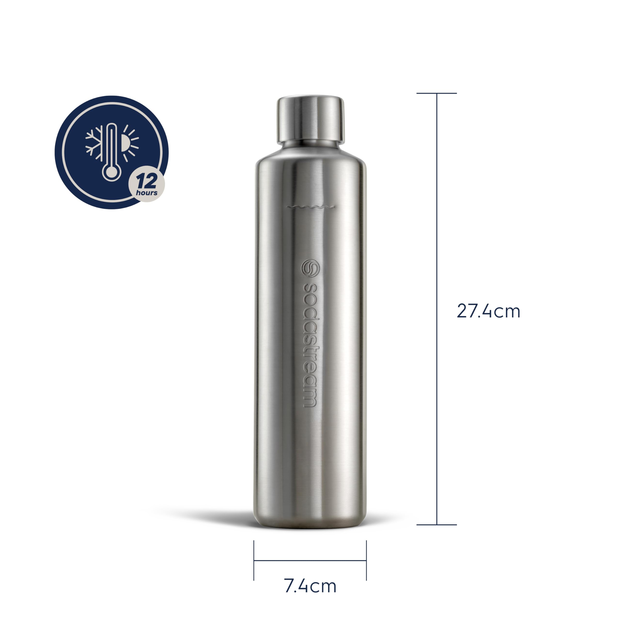 SodaStream Bottiglia in Metallo Duo Thermic da 0,8 l, in Acciaio Inox, Lavabile in lavastoviglie, Compatibile con Duo & E-Duo, Mantiene Caldo e Freddo Fino a 12 Ore, Confezione da 1