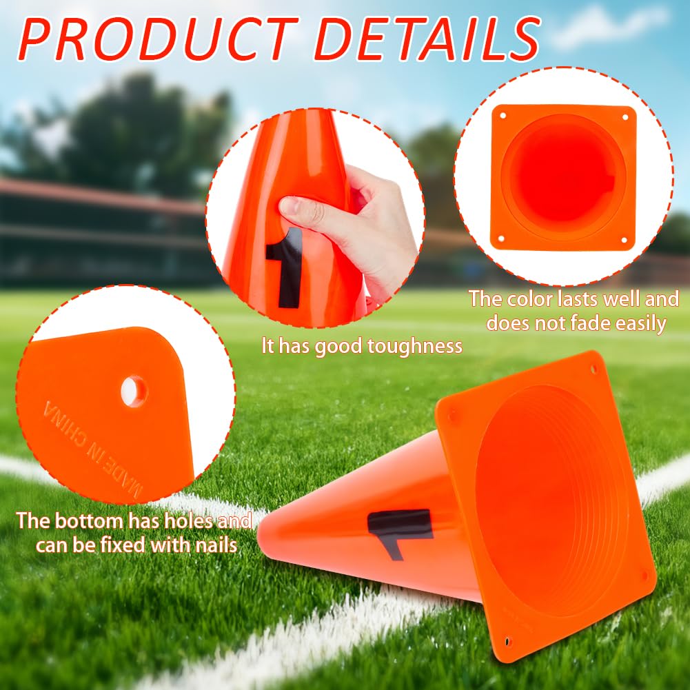 BENECREAT 10 Stück Set nummerierte Hütchen 130x130x230mm Länge orange Trainingsmarkierungen langlebige PVC Sport Hütchen mit Zahlen für Fußball Agilitätstraining