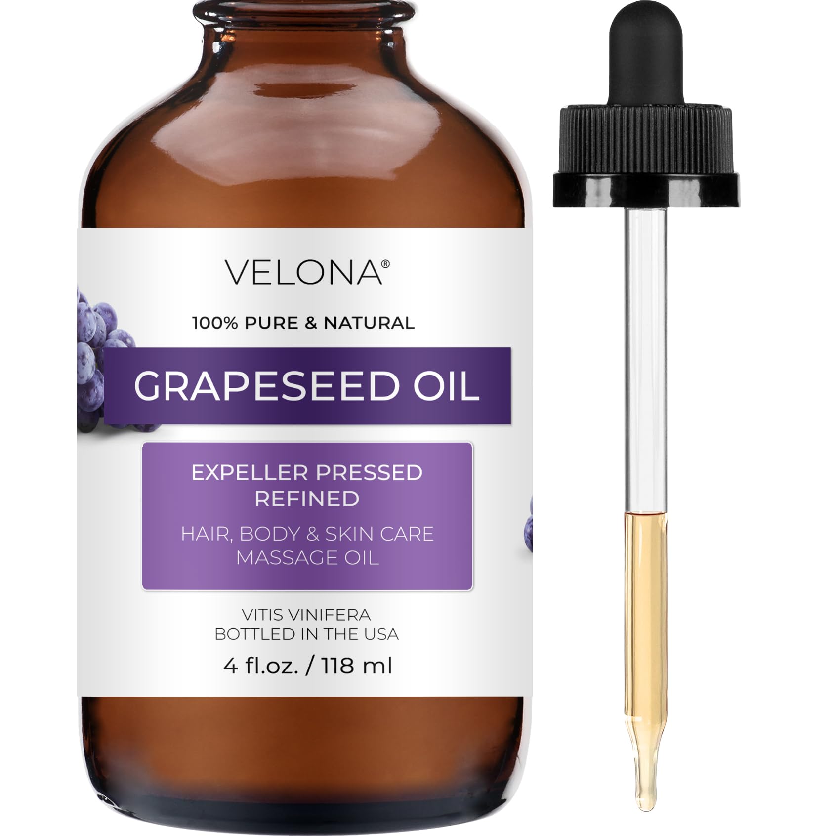 velona Grapeseed Oil 4 fl oz | 100% Pure and Natural Carrier Oil | Refined | Skin, Face, Body, Hair Care | Use Today - Enjoy Results