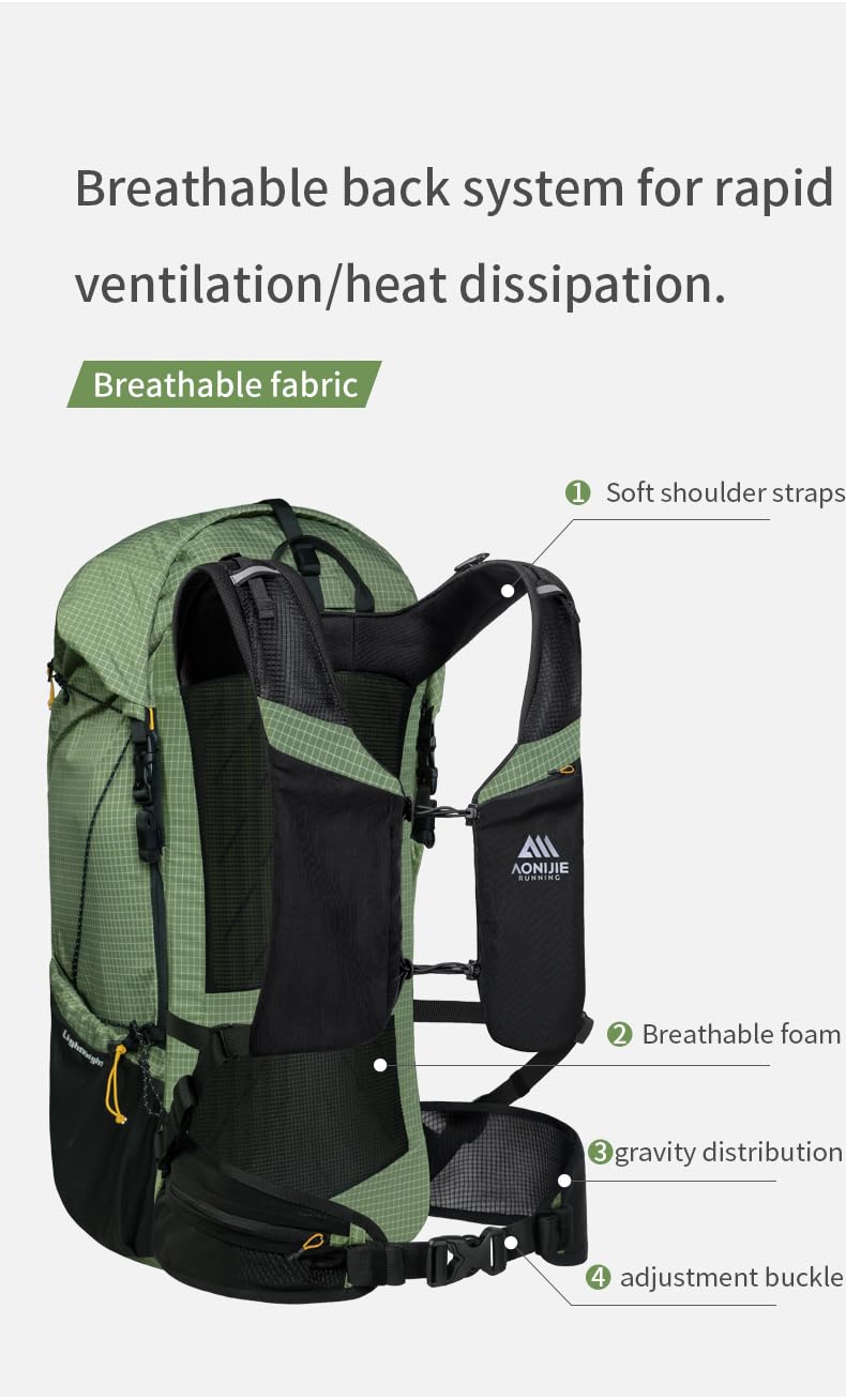 AONIJIE Mochila de gran capacidad de 42L para escalada al aire libre, camping, senderismo, trekking, montañismo, Negro , L, Diseñador