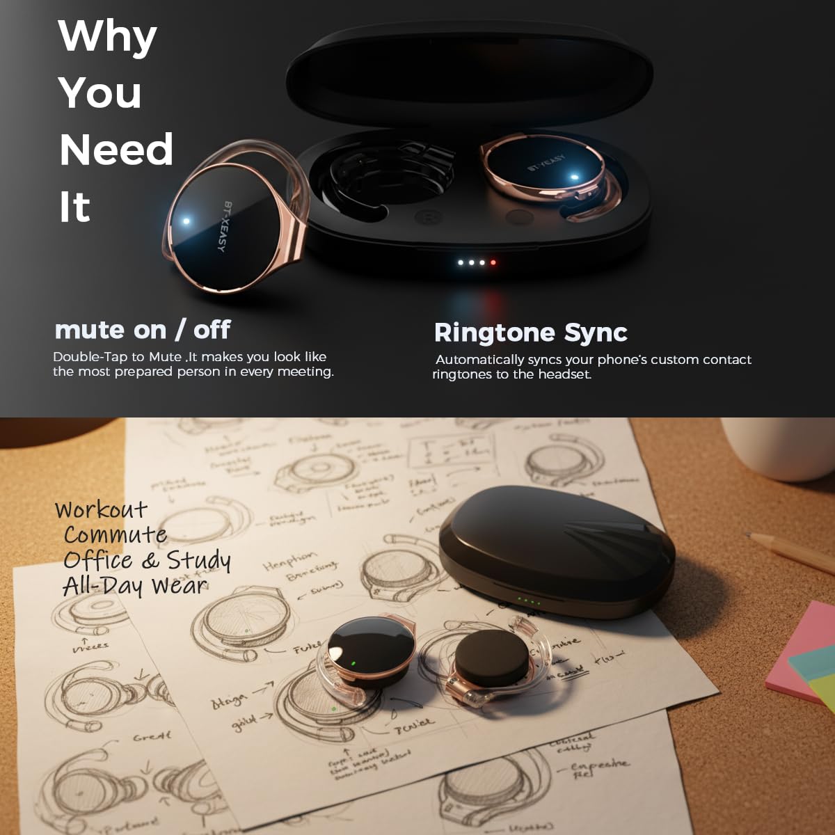 Micool Auriculares abiertos Bluetooth 5.4 con 4 micrófonos ENC, auriculares deportivos con clip, ligeros y cómodos, 40 horas de tiempo de reproducción, IPX7, resistentes al agua, ideales para deportes