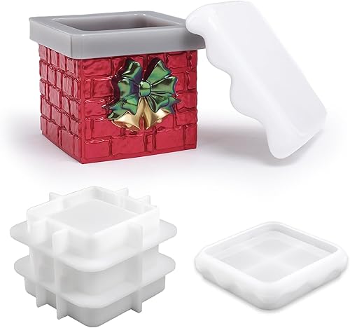 Actvty Moldes de resina de Navidad, molde de silicona para tarro de chimenea con tapa, moldes de fundición de epoxi, tarro de vela de bricolaje,