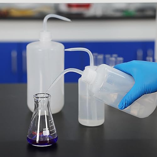 Miniatura 7 de stonylab Botella de lavado químico, paquete de 2 botellas de plástico para lavado de laboratorio de seguridad, LDPE con boca estrecha, 8.5 fl oz (8