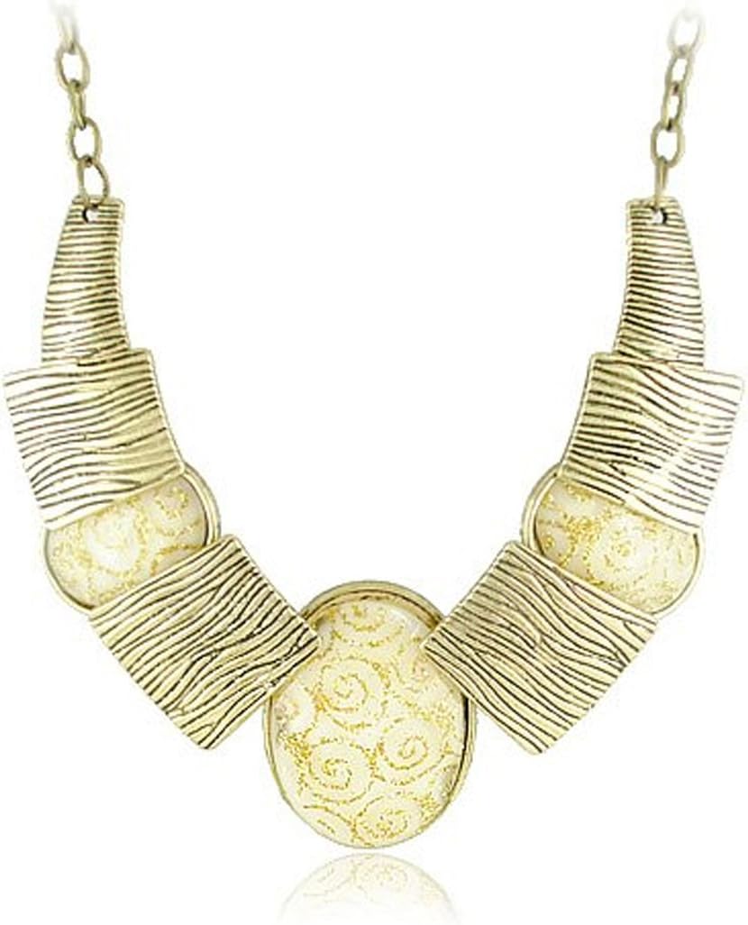 Vintage Retro Fashion Beige Cream Geometric Bronze Plated Collar Choker Necklace Organza Pouch