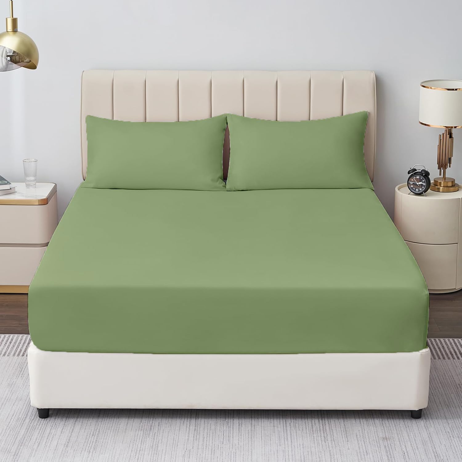 1 Twin Fitted Sheet, 100% Egyptian Cotton Twin Sheet, Soft Hotel Quality 600- Thread Count Fitted Sheet, Deep Pocket Upto 12" Twin Fitted Sheet Olive