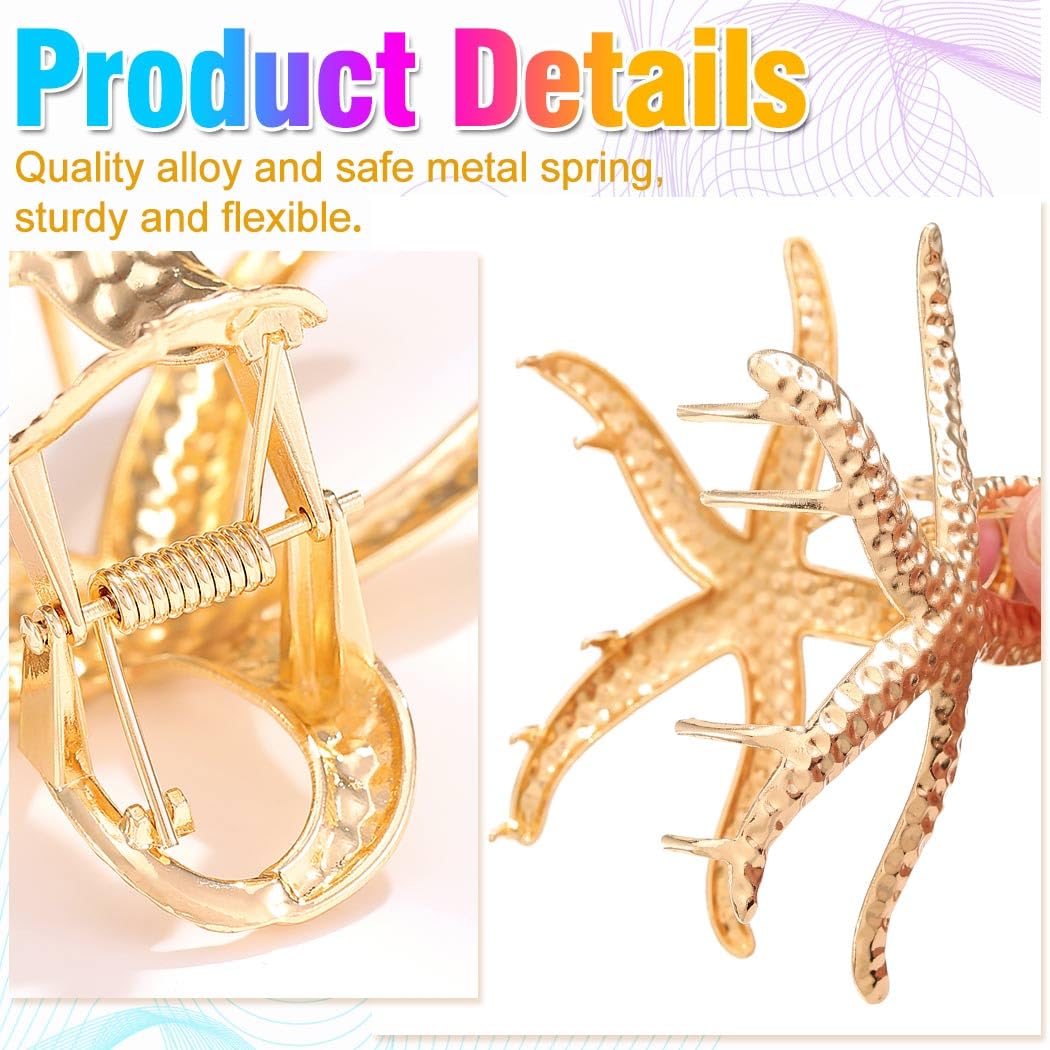 CAKURE Seashell Hair Clip Gold Starfish Hair Claw Clips Beach Claw Clips Hair Accessories for Women (Pack of 2) (a-gold) - Image 4