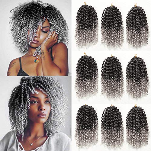9 Bundles/Lot Marlybob Crochet Hair Kinky Curly Crochet Hair 8 Inch Short Jerry Curly Crochet Hair Omber Crochet Braids Crochet Braiding Hair (#TGray)