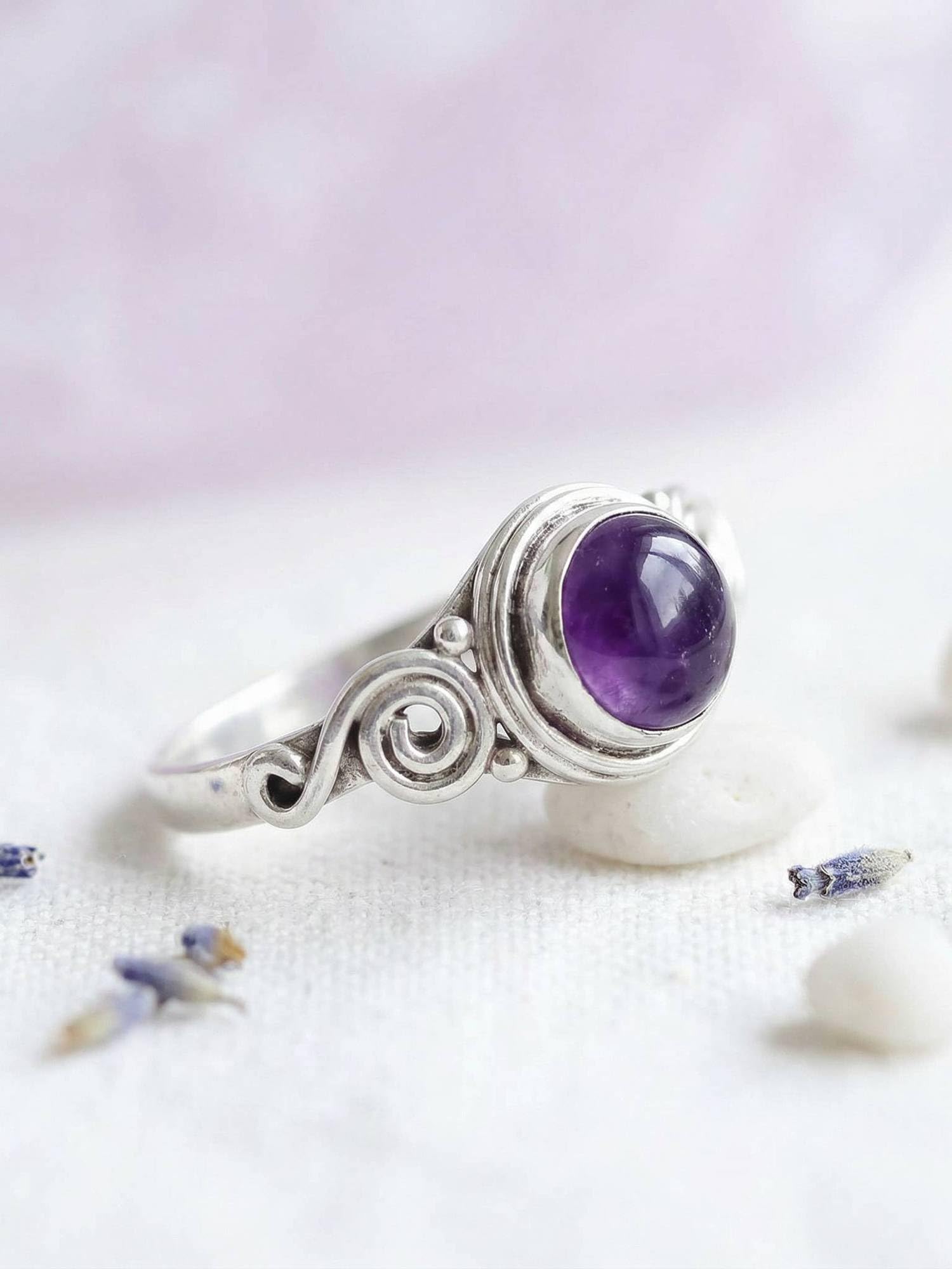 mantraroma Silberring Damen 925 Sterling Silber – runder Edelstein Ring, Vintage Statement Ring Schmuck, elegantes Geschenk für Frauen