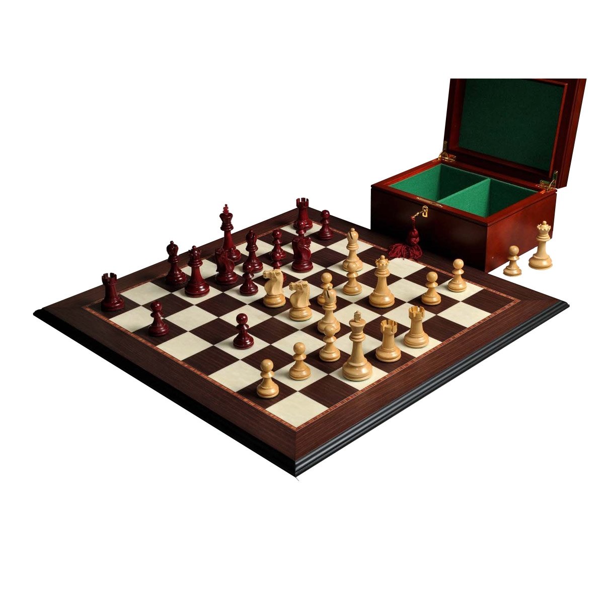 The Reykjavik II Series Chess Set, Box & Board Combination - Red Mahogany Gilded