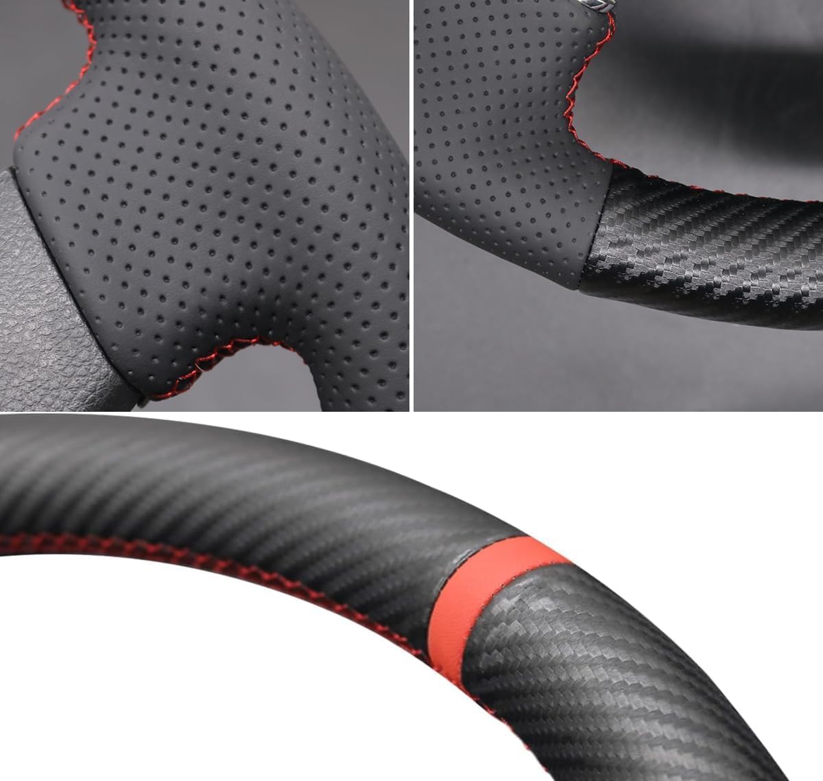 Matte Carbon Fiber Leather Steering Wheel Cover for Honda Civic 10th Generation 2016 2017 2018 2019 2020 2021 / Clarity 2018-2021 / CR-V CRV 2017-2022 15 Inches Custom Fit OEM DIY Accessories