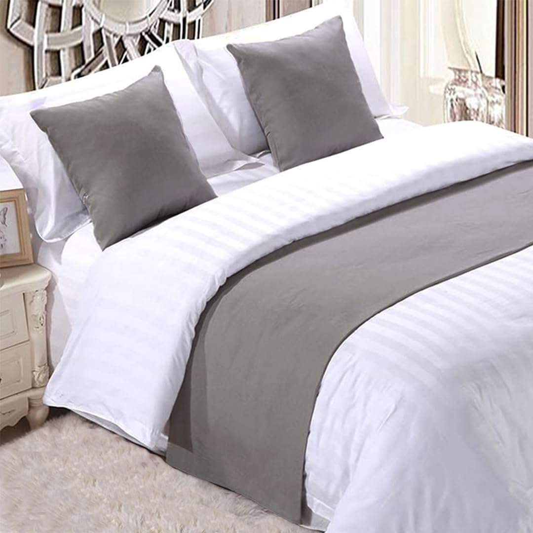 Makooz Solid Velvet Bed Runner for 1.35m Double Bed - Matching Cushion Covers Sold Separately - Luxury Hotel Grade No Fading Soft Bed Scarf - Bedroom Guesthouse Bedding Protection- 63x225cm Light Grey — image 1