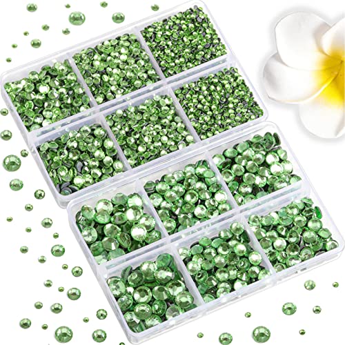 Image of 6736pcs Hotfix Rhinestones Flatback,Light Green Rhinestones for Crafts Clothes Mixed 5 Sizes, Hotfix Crystals with Tweezers and Wax Pencil Kit, SS6-SS30,Peridot /Light Green